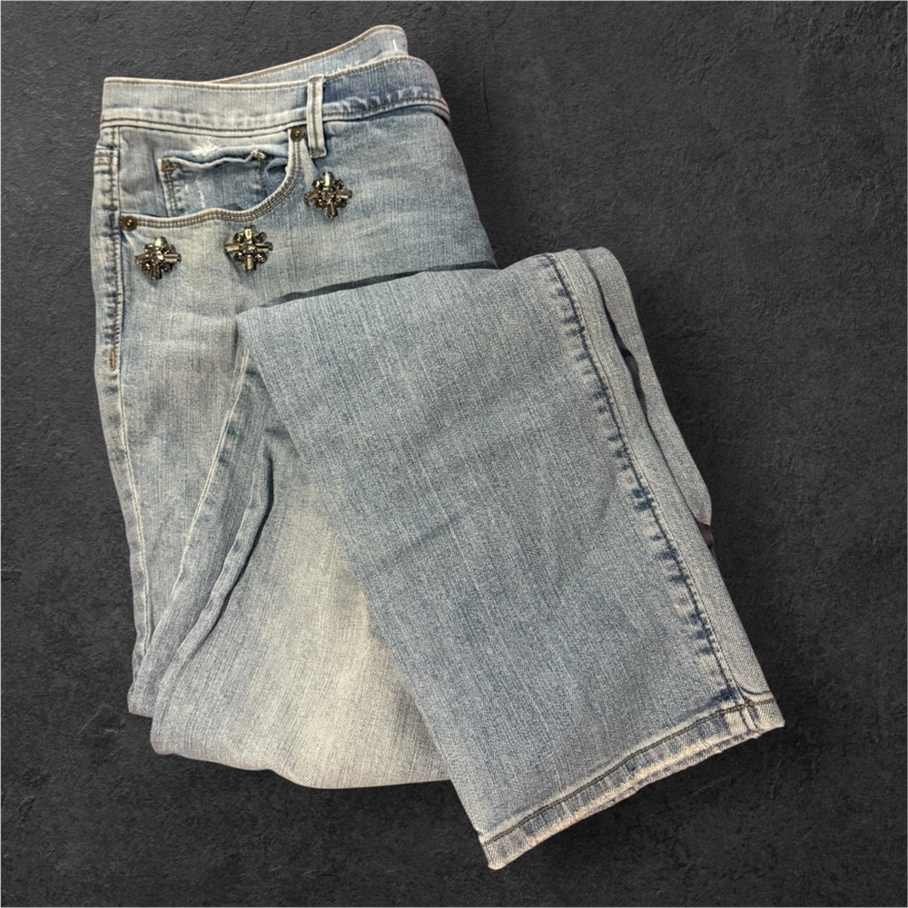 LOFT Relaxed Skinny Jeans Sz 30 / 10 Light Wash Beaded Embellished  Mid Rise‎